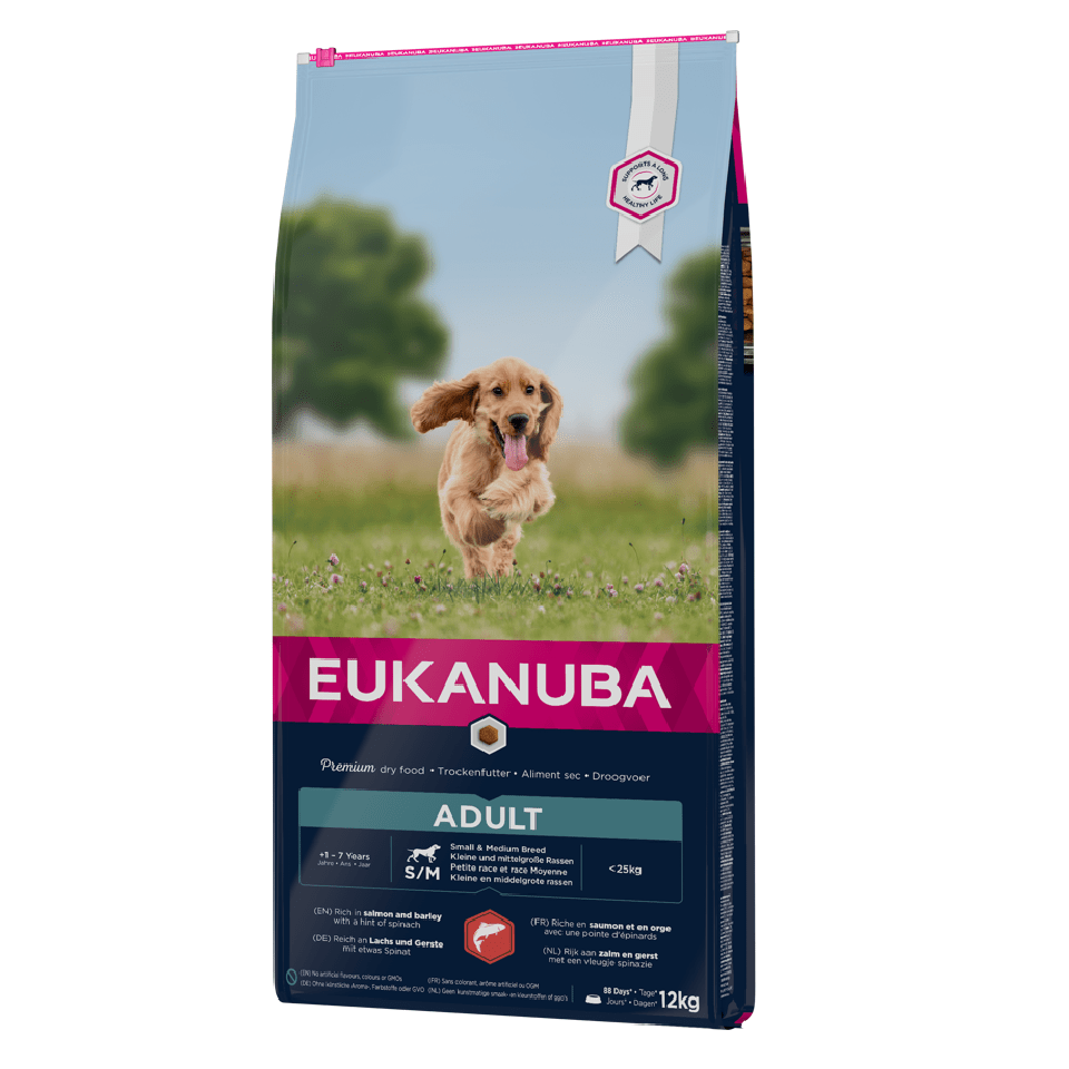 EUKANUBA Dog Dry Base Adult Small & Medium Breeds Salmon & Barley 12 kg Kutya Kutyaeledel