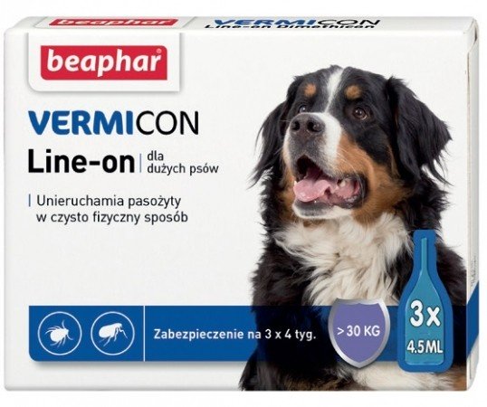 BEAPHAR Vermicon Line-On Dog L Krople Przeciw Pchłom i Kleszczom Duże Psy 3x4,5 ml