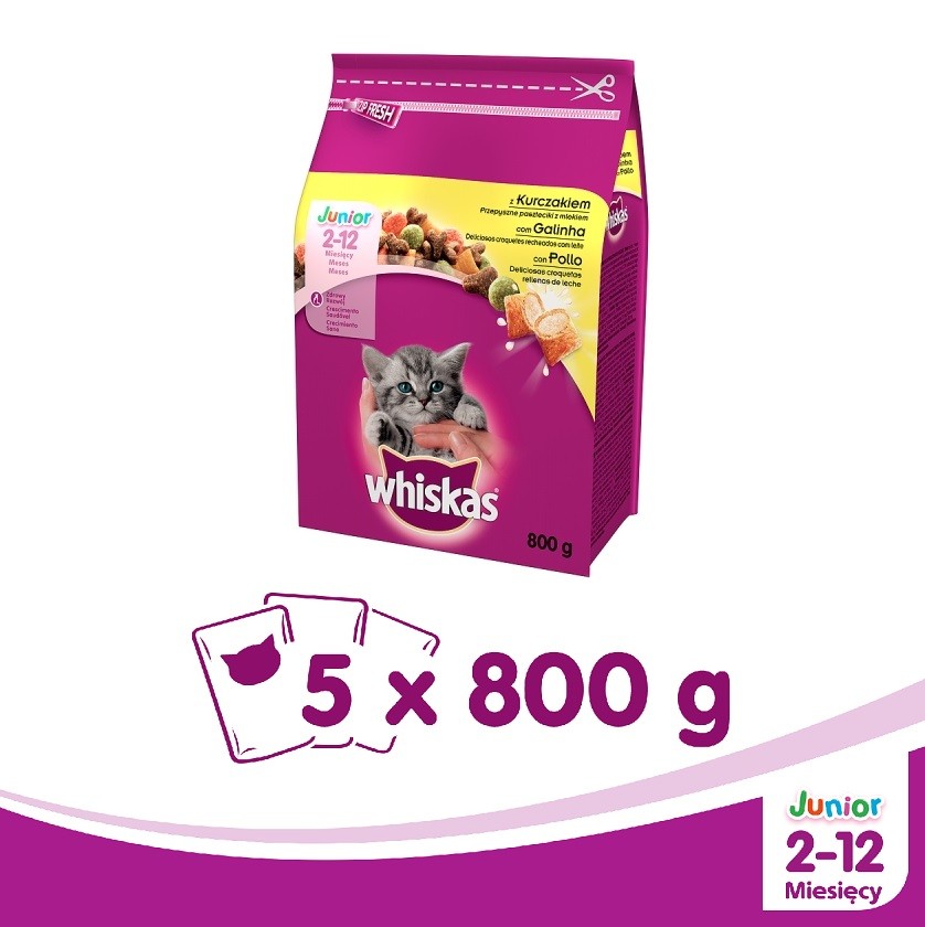 WHISKAS Junior csirkével 800g x 5 Macska Macskaeledel és csemege