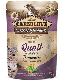 CARNILOVE Quail & Dandelion 24 x 85g nedves eledel ivartalanított macskáknak Fürj pitypanggal