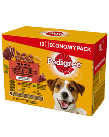 PEDIGREE Adult Ízek választéka tasak 12x100g nedves teljes értékű eledel felnőtt kutyáknak zselés marhahússal, csirkével, bárányhússal és baromfival