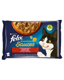 FELIX Sensations Sauce Countryside Flavours in sauce (pulyka szalonnával, bárányhús szarvassal) 4x85g nedves macskatáp
