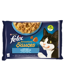 FELIX Sensations Sauce Hal ízek mártásban (fekete tőkehal paradicsommal, szardínia sárgarépával) 48x85g nedves macskaeledel