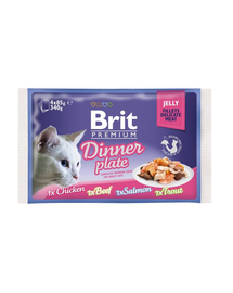 BRIT Premium Cat pouch jelly fillet Dinner plate Zselés macskaeledel tasakok, vegyes ízesítésű 340 g (4x85 g)