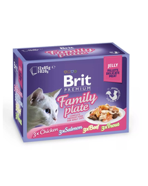 BRIT Premium Cat pouch jelly fillet Dinner plate Zselés macskaeledel tasakok, vegyes ízesítésű 1,2 kg (12x85 g)
