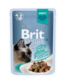 BRIT Premium Fillets in Gravy – szószos tasakos eledel macskáknak 24 x 85 g