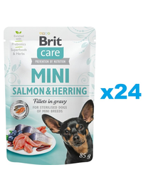 BRIT Care Mini Pouch Lazac és hering sterilizált 24x85g nedves eledel kis termetű ivartalanított kutyáknak