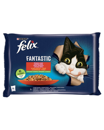 FELIX FANTASTIC Country Flavours in jelly (csirke paradicsommal, marhahús sárgarépával) 4x85g nedves macskaeledel