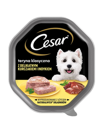 CESAR tálca 14x150 g nedves teljes értékű eledel felnőtt kutyáknak csirke és pulyka zsenge csirkével és pulykával