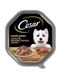 CESAR tálca 14x150 g nedves teljes értékű eledel felnőtt kutyáknak mártással, zsenge marhahússal, pulykahússal és fűszernövényekkel