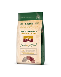 FITMIN Dog Nutritional Programme Medium Maxi Performance Lamb&Beef 12 kg felnőtt, közepes és nagytestű, nagy aktivitású kutyák számára