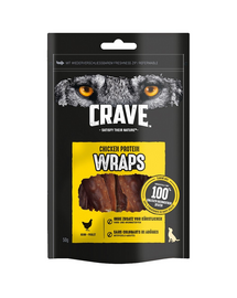 CRAVE Wraps Csirke 10x50g gabonamentes fehérje jutalomfalat felnőtt kutyáknak
