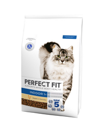 PERFECT FIT Indoor 1+ Csirkében gazdag 7 kg-os száraz teljes értékű eledel felnőtt macskáknak