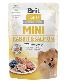 BRIT CARE Mini Adult Pouch Rabbit&Salmon 24x85g nyúllal és lazaccal kistestű kutyafajták számára