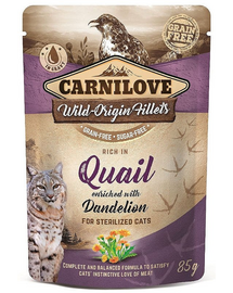 CARNILOVE Cat Pouch Quail with Dandelion 85g nedves eledel sterilizált macskáknak Fürj pitypanggal