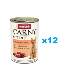 ANIMONDA Carny Kitten Veal&Chicken&Turkey Borjúhús, csirke és pulyka cicáknak 12x400 g