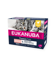 EUKANUBA Grain Free Senior Monoprotein pástétom idős macskáknak Csirke 12 x 85 g