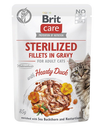 BRIT CARE Fillets in Gravy Pouch Sterilized Hearty Duck 24x85g kacsával sterilizált macskák számára