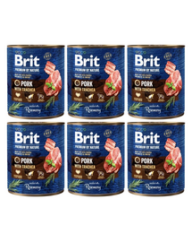 BRIT Premium by Nature 6 x 800 g sertéshús és nyelőcső természetes kutyaeledel