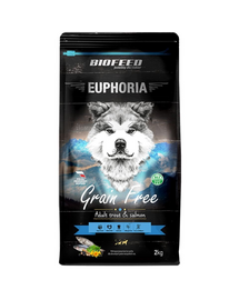 BIOFEED EUPHORIA Gluten Free Pisztráng és lazac monoprotein felnőtt, közepes és nagytestű fajtájú kutyák számára 2 kg