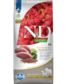 FARMINA N&D Quinoa Dog Neutered Adult Madium & Maxi duck, broccoli & asparagus 12 kg kacsa, brokkoli és spárga ivartalanított kutyáknak