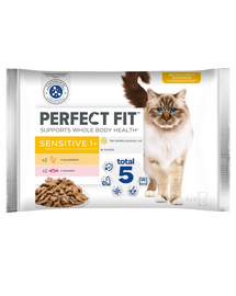 PERFECT FIT Sensitive 1+ 52x85g-os tasak csirkemártásban lazaccal felnőtt macskák számára