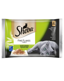 SHEBA Fine Flakes in Jelly 52x85g nedves macskaeledel zselében (fehér hallal, lazaccal, pulykával, csirkével)
