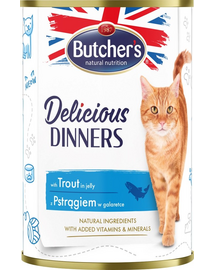 BUTCHER'S Delicious Dinners macskaeledel darabok pisztránggal zselében, 400g