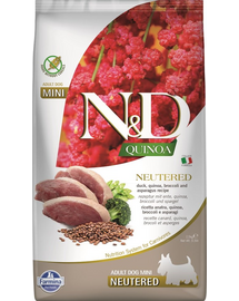 FARMINA N&D Quinoa Dog Neutere Adult Mini duck, broccoli & asparagus 2.5 kg kacsa, brokkoli és spárga ivartalanított kutyáknak