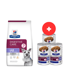 HILL'S Prescription Diet Digestive Care i/d ActivBiome Canine Low Fat csirke 12 kg + 3 x 360g kutyaeledel INGYENES