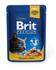 BRIT Premium Cat Adult lazac és pisztráng macska tasak 24 x 100g