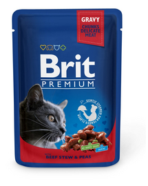 BRIT Premium Cat Adult marhahús és borsó macska tasak 24 x 100g
