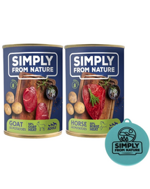 SIMPLY FROM NATURE Wet Food for dogs horse with potatoes + goat and potatoes  400 g x 12 db. + Fedél a konzervdobozhoz