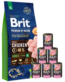 BRIT Premium By Nature Adult Extra Large XL 15 kg + nedves eledel pulykával 6x400 g