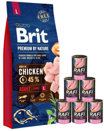 BRIT Premium By Nature Adult Large L 15 kg + nedves eledel pulykával 6x400 g
