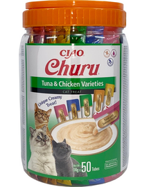 INABA Churu Variety Tuna&Chicken tonhal csirkehússal macskáknak 50x14g-os üvegben (700g)