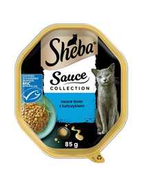 SHEBA Sauce Collection tálca 85 g nedves teljes értékű eledel felnőtt macskáknak tonhallal szószban darabokban