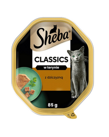 SHEBA Classics 85 g nedves teljes értékű eledel felnőtt macskáknak szarvashússal terrine-ben