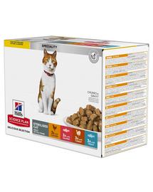 HILL'S Science Plan Feline Young Adult Sterilised Cat Multipack csirkével, pisztránggal, tonhallal, lazaccal 12x85 g