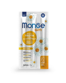 MONGE Gift Soft Sticks Kölyökmacskáknak – Pisztráng kamillával 15 g