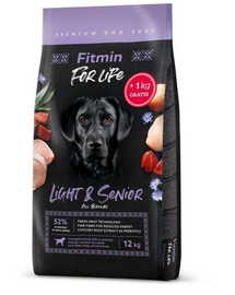 FITMIN Dog For Life Light & Senior eledel felnőtt és idős kutyák számára 12 + 1 kg