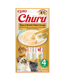 INABA Churu Tuna with bonito flakes 4x14g tonhal és bonitópehely macskáknak