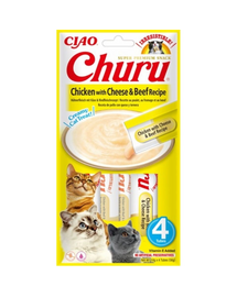 INABA Churu Chicken with cheese & beef 4x14g csirkével, sajttal és marhahússal macskáknak