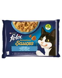 FELIX Sensations Sauce Hal ízek mártásban (fekete tőkehal paradicsommal, szardínia sárgarépával) 4x85g nedves macskatáp