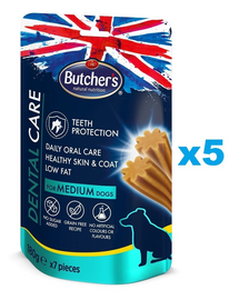 BUTCHER'S Dental Care közepes testű kutyáknak 5x180g denstist csemegék közepes testű kutyáknak
