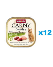 ANIMONDA Carny Country Adult Chicken, Veal, Vension Csirke, borjú- és sertéshús felnőtt macskák számára 12x100 g