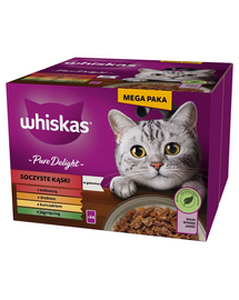 WHISKAS Adult Pure Delight Lédús falatokat zselében 24x85 g darabok marhahússal, csirkével, bárányhússal, baromfival felnőtt macskáknak