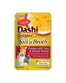 INABA Cat Dashi Delights Silky Broth Csirke, tonhal és lazac 40g