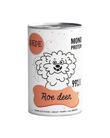 PAKA ZWIERZAKA PEPE Roe Deer 99% (szarvas) 400 g monoprotein tartalmú táplálék
