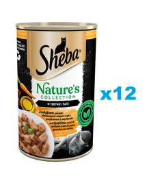 SHEBA konzervdoboz 12x400 g Nature's Collection nedves teljes értékű eledel felnőtt macskáknak pulykával, baromfiszívvel és halolajjal, sárgarépával, teriyana-ban